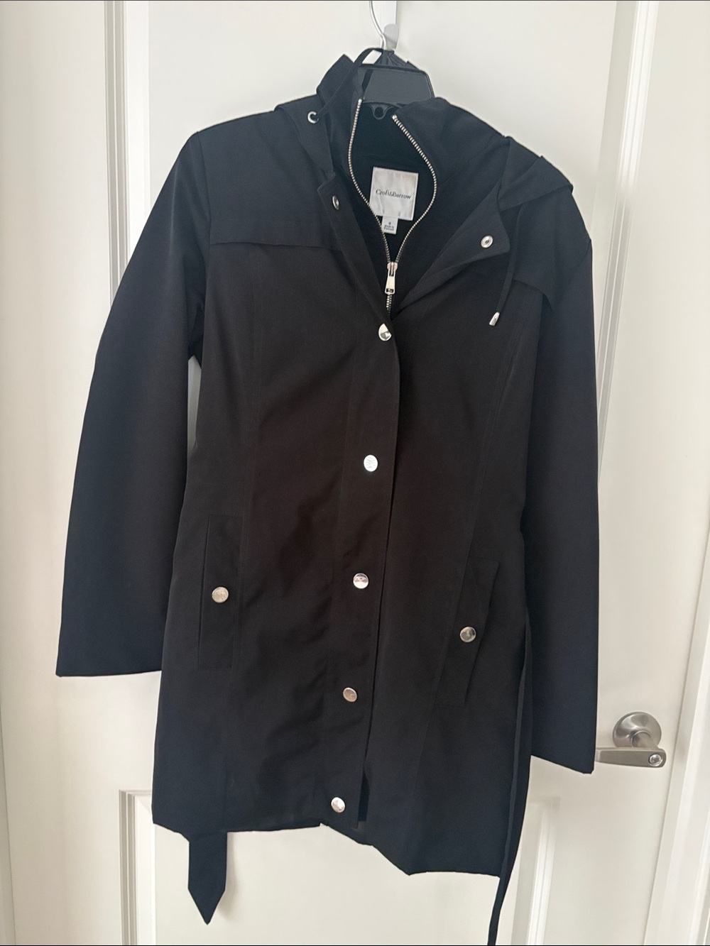 Calvin Klein Black Hooded Trench with Snap & Zip Front